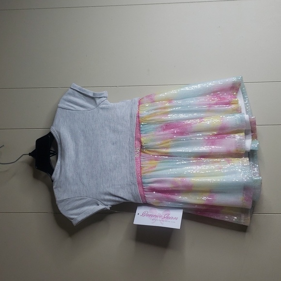 Little Girls Squin Short Sleeve Dress - Bonnie Jean - Picture 5 of 6